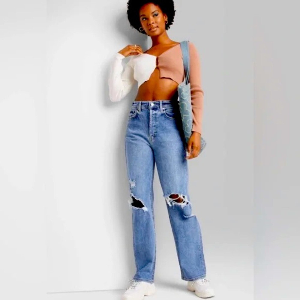 Wild Fable Super High Rise Straight Jeans- Distressed